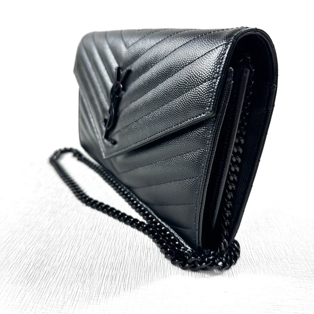 Saint Laurent Grain De Poudre Matelasse Chevron Monogram Monochrome - Picture 3 of 7